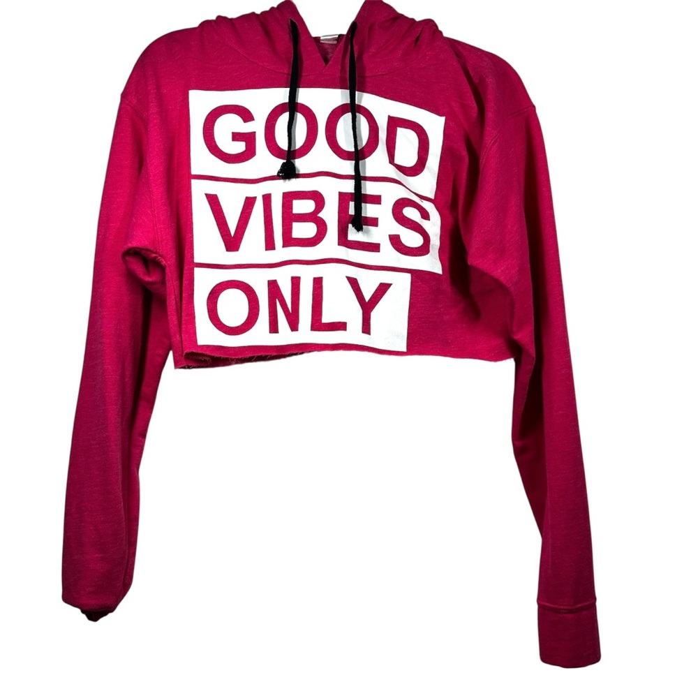 OVER THE LIMIT Hot Pink 'Good Vibes Only' Cropped Hoodie Small